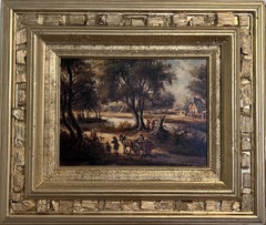 Signiertes Ölgemälde auf Leinwand, Landschaft, Genre-Szene, gerahmt