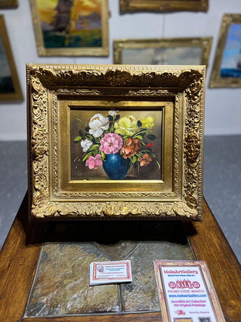 Unknown Original Still Life painting on board, Flowers, Bouquet