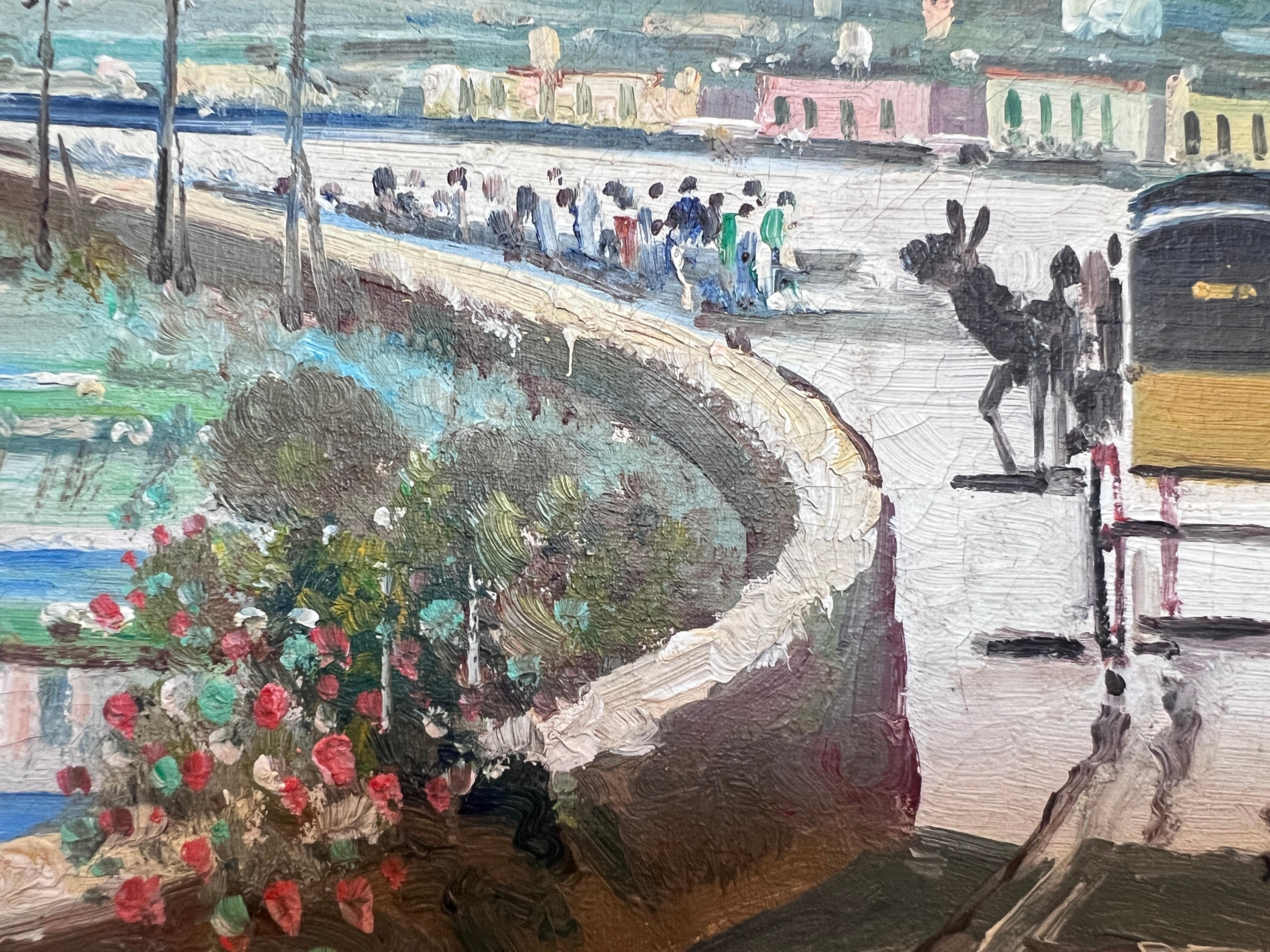 Dipinto a olio su tela originale d'epoca della costa mediterranea, firmato, incorniciato in vendita 5