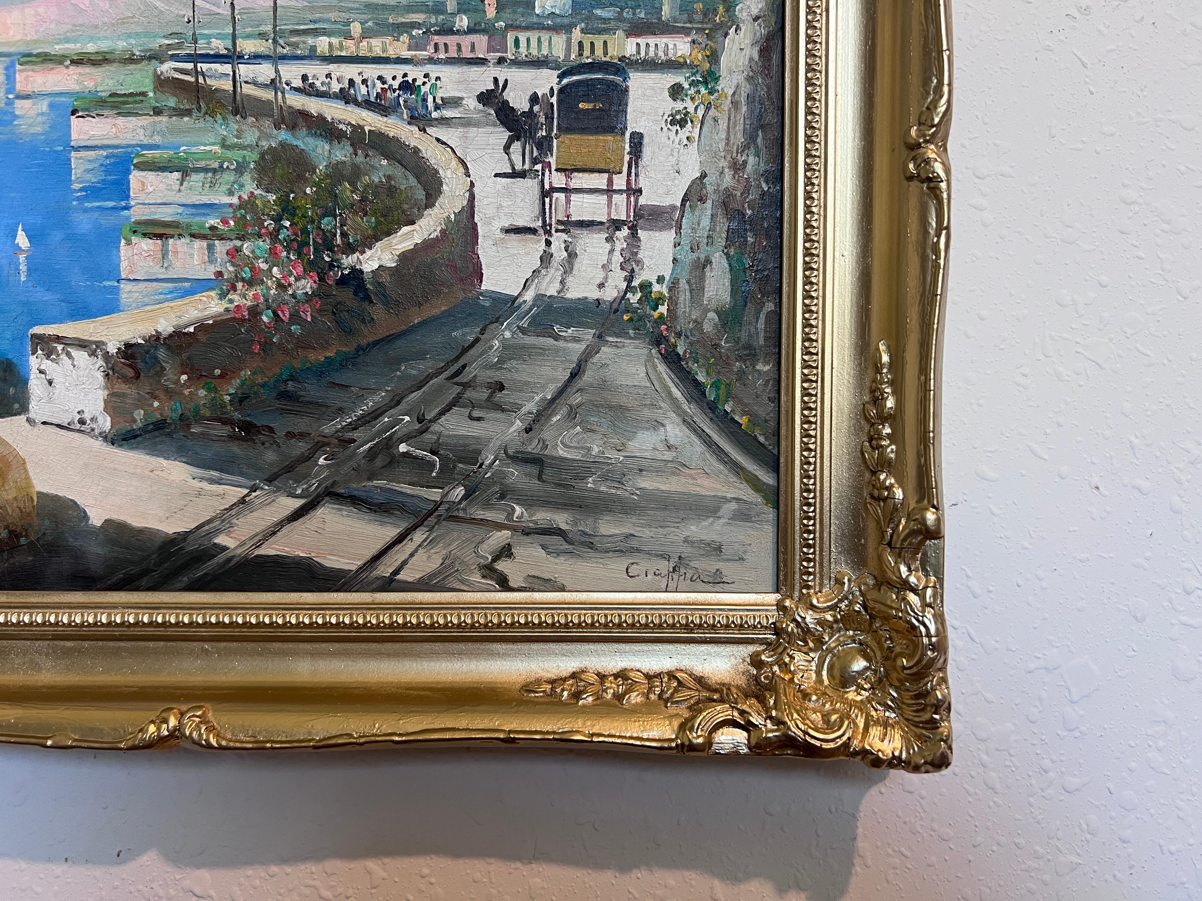 Dipinto a olio su tela originale d'epoca della costa mediterranea, firmato, incorniciato in vendita 1