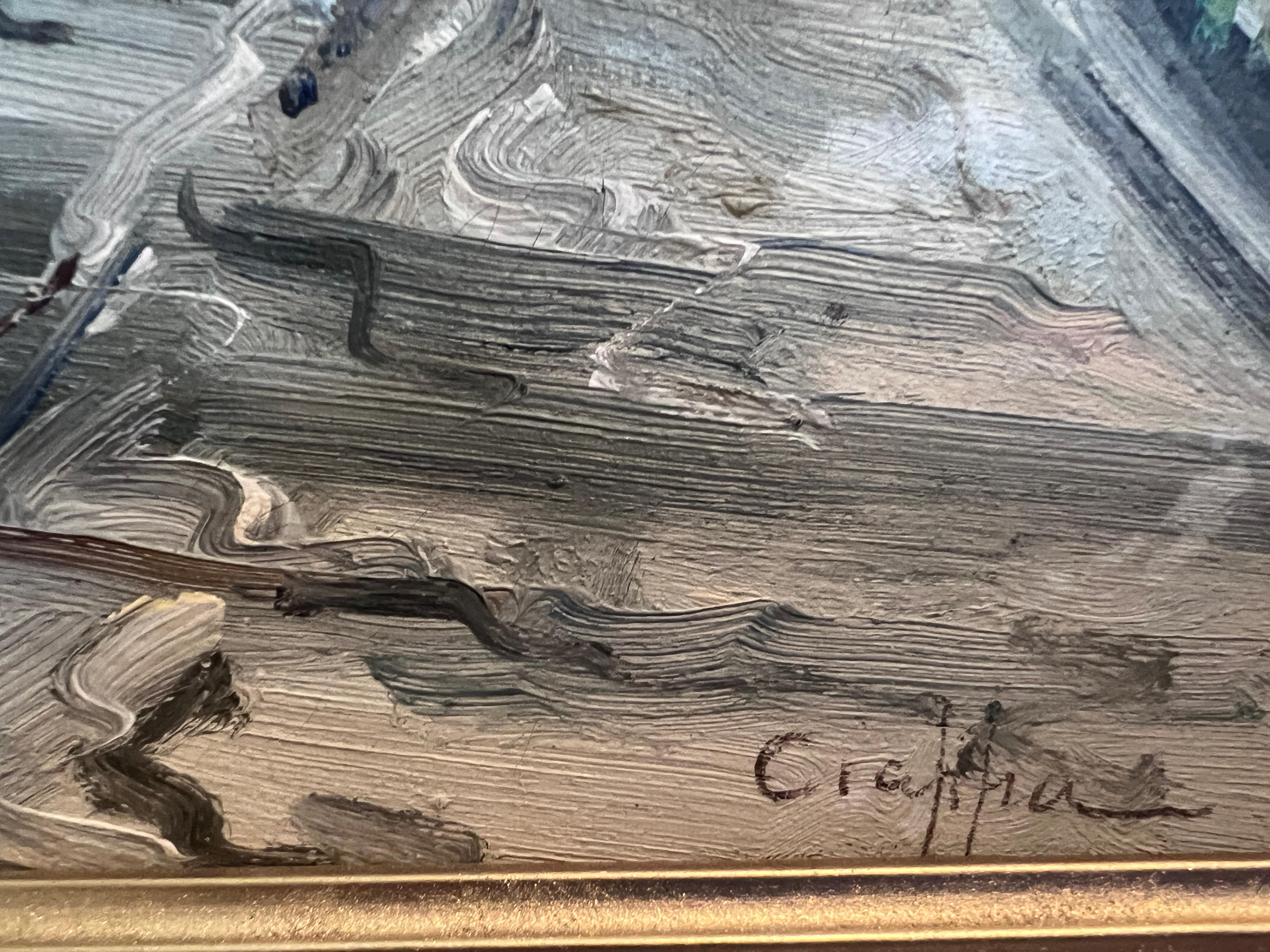 Dipinto a olio su tela originale d'epoca della costa mediterranea, firmato, incorniciato in vendita 2