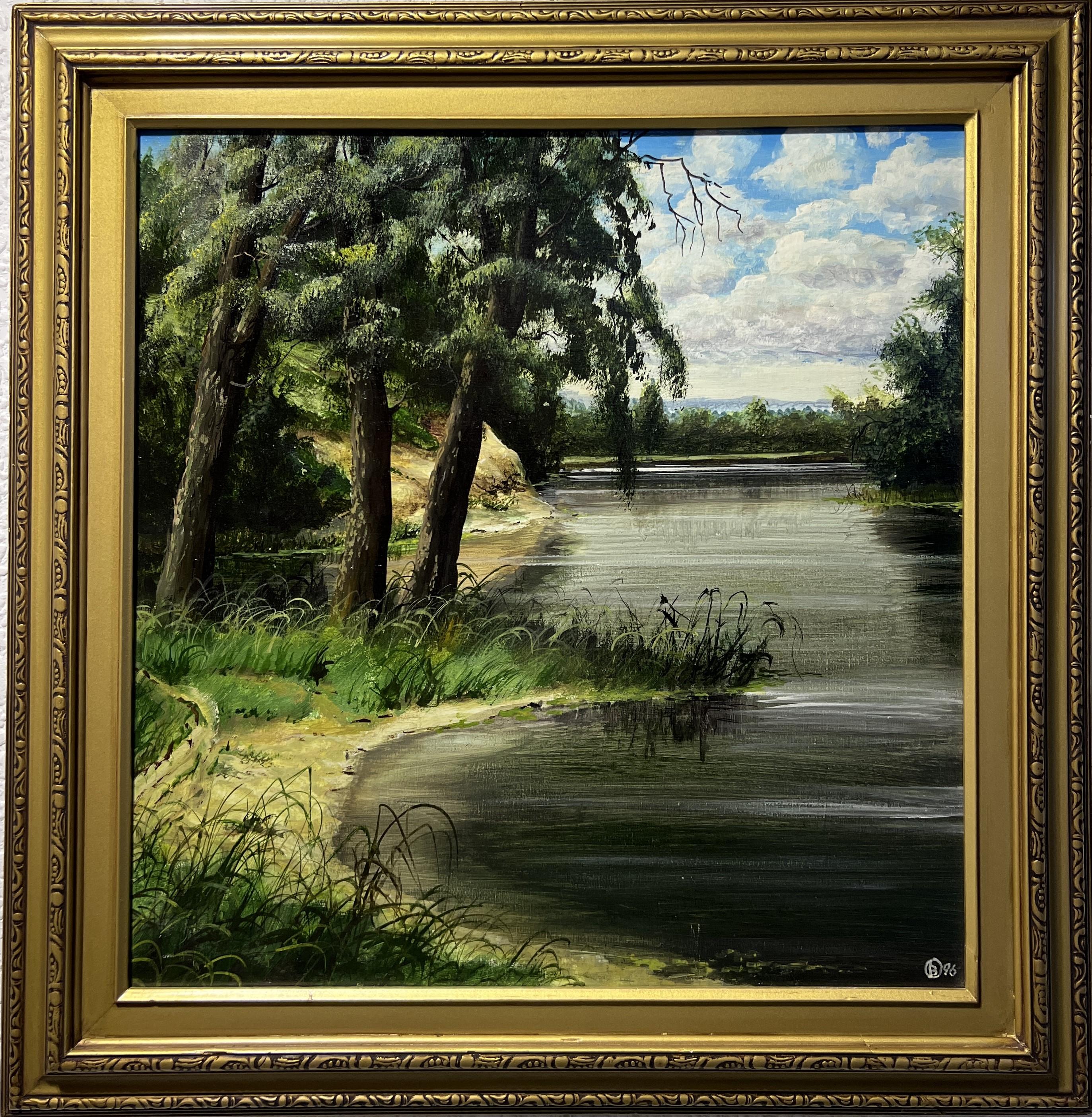Unknown Landscape Painting - Original Vintage oil painting on board, Summer Landscape, Signed, Dated, Framed