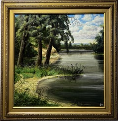 Original Retro oil painting on board, Summer Landscape, Signed, Dated, Framed