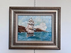 Original Vintage Oil painting on canvas seascape, Sailing Ship, signed, Framed