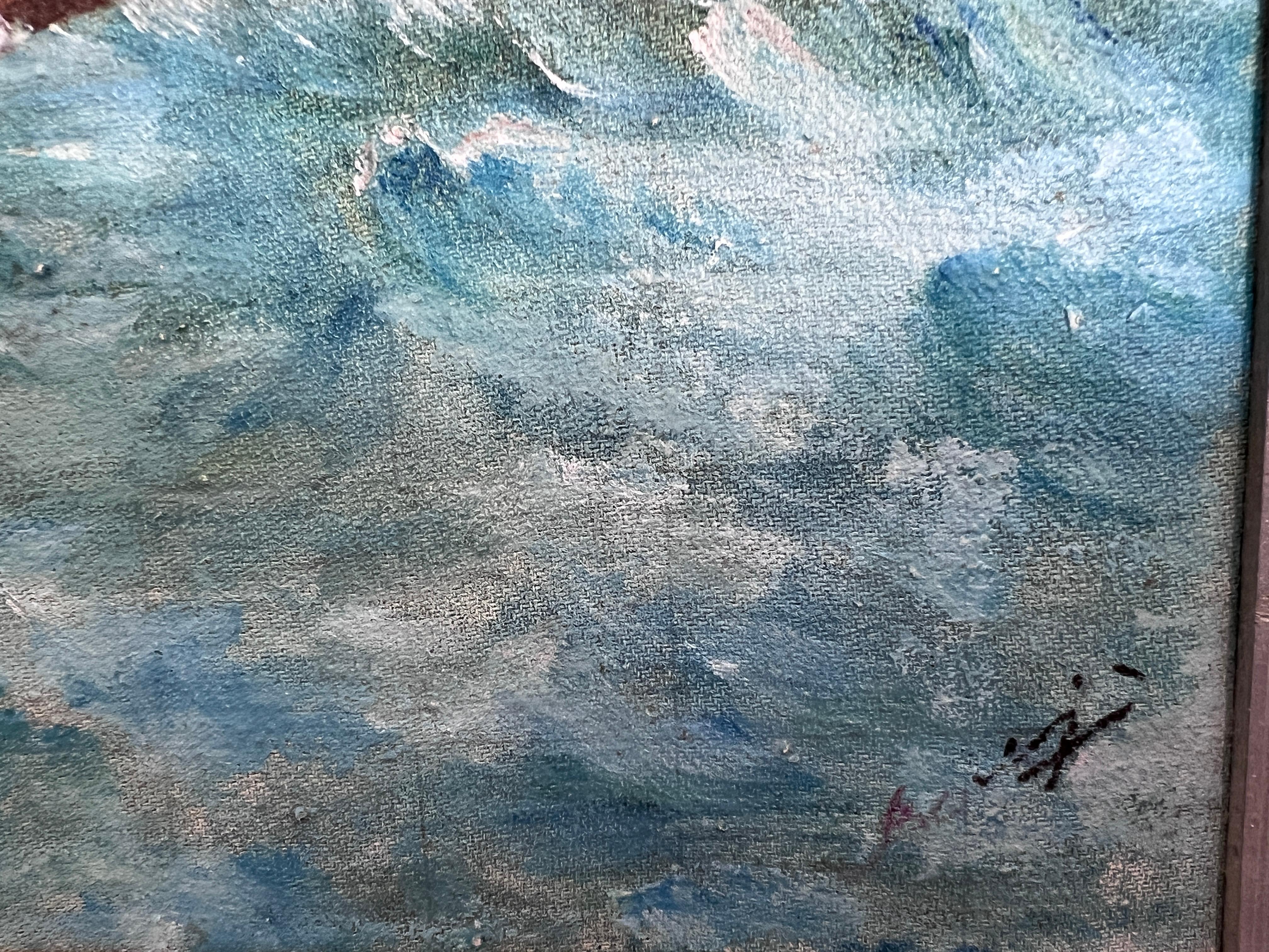 Original Vintage Ölgemälde auf Leinwand Seestück, Segelschiff, signiert, gerahmt im Angebot 3