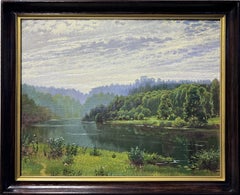 Original Retro oil painting on canvas, Summer Landscape "Foggy Morning" Signed