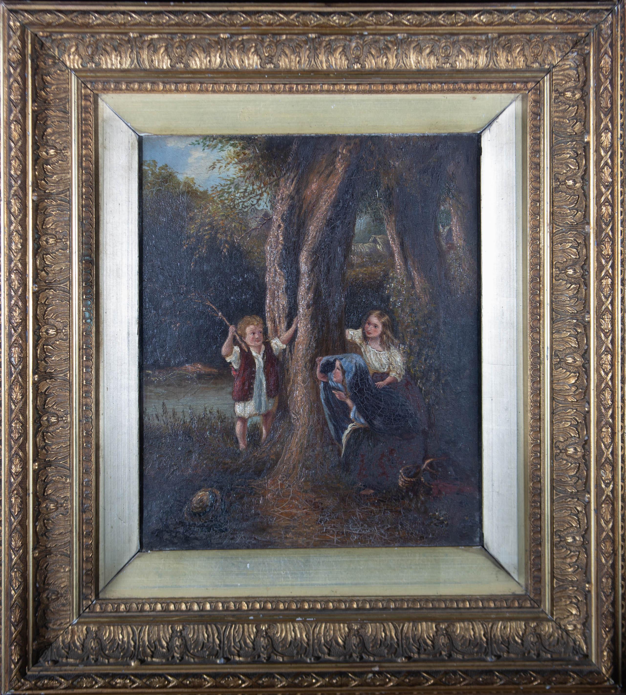 Unknown Figurative Painting - Ornate Framed Mid 19th Century Oil - The Woodland Game
