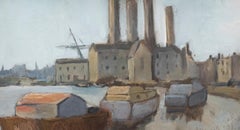 Ornately Framed Mid 20th Century Oil - Industrial River Scene