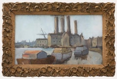 Ornately Framed Mid 20th Century Oil - Industrial River Scene