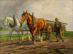 Oscar Detering (1872-1943) - Óleo enmarcado de mediados del siglo XX, Las orillas del Rin
