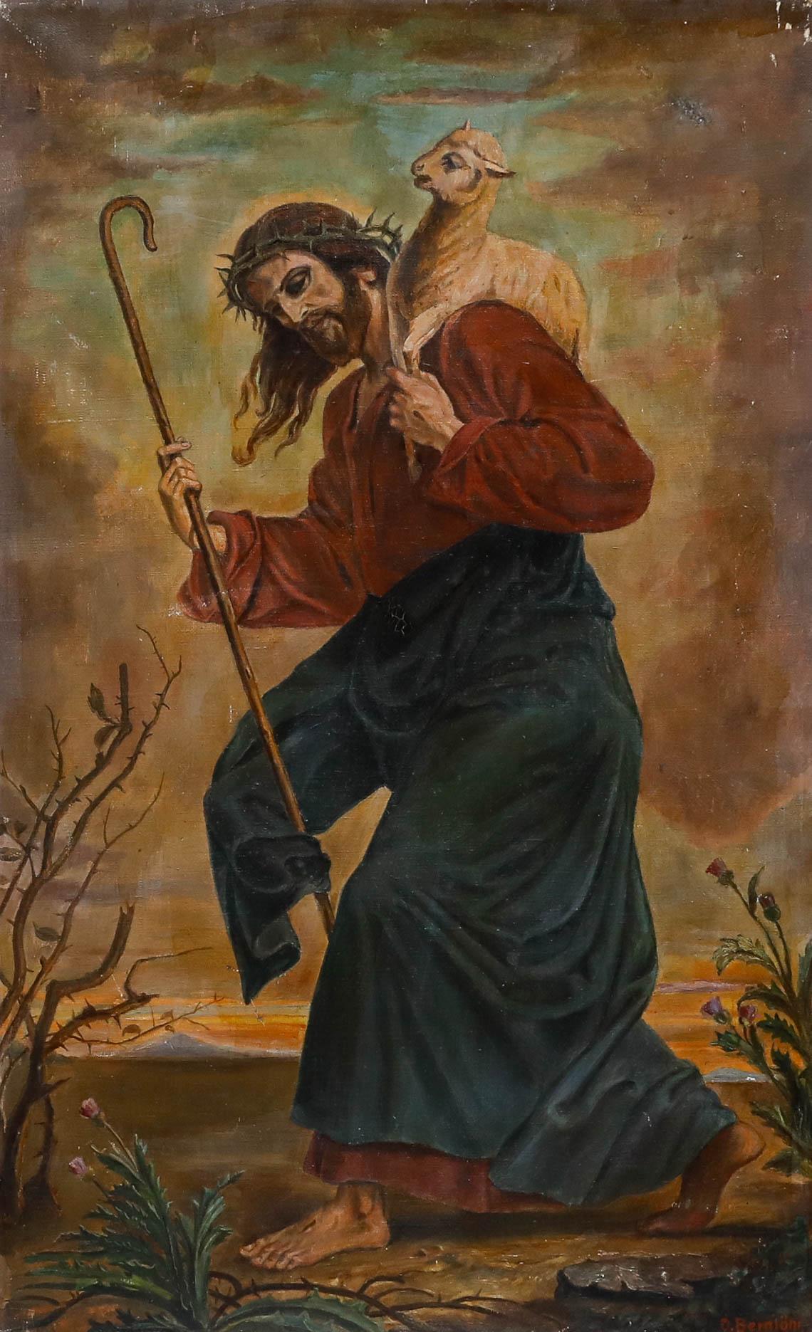 Otto Bernlöhr (1887-1943) - 1916 Öl, Jesus und das Lamm – Painting von Unknown
