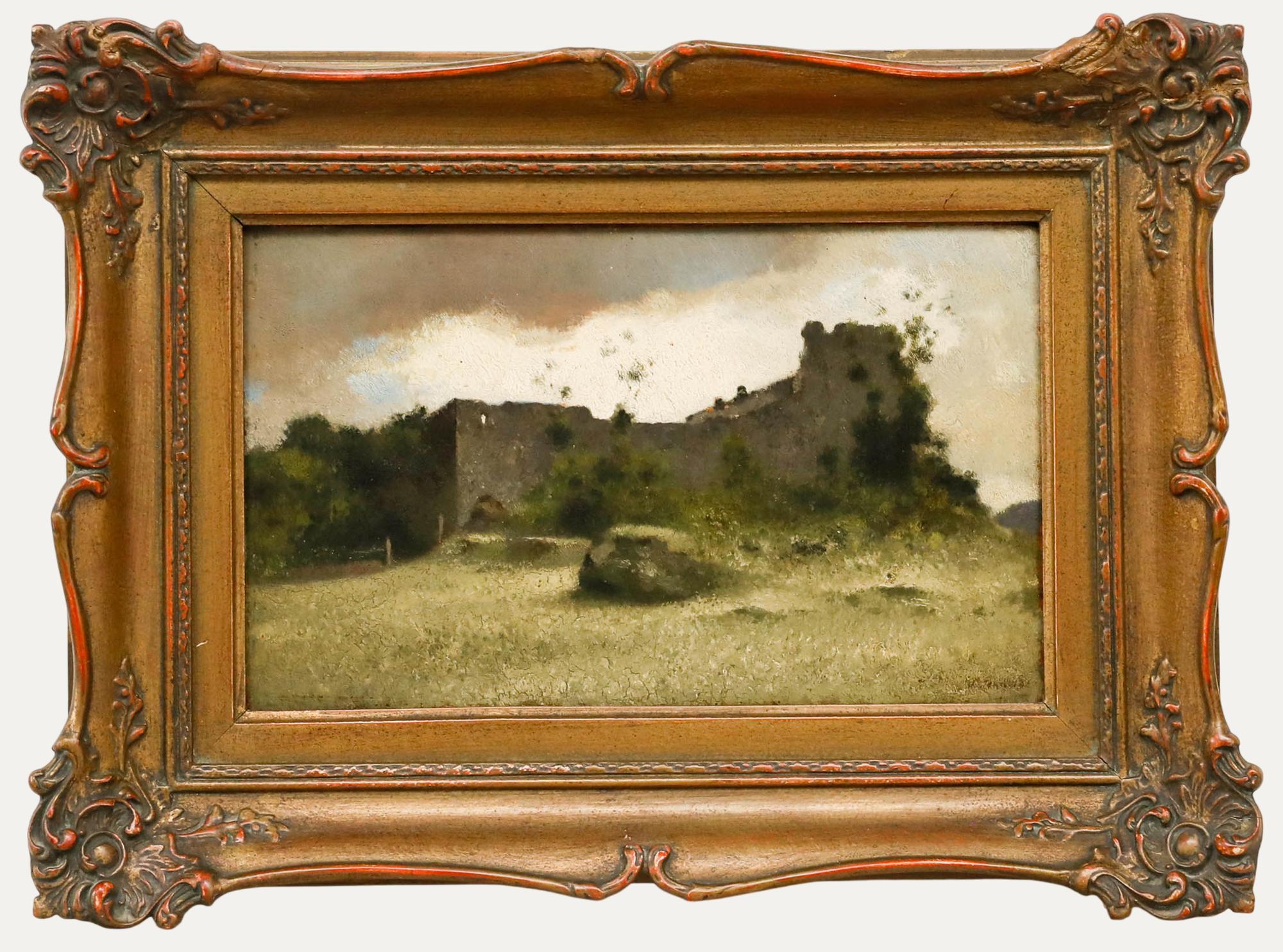 Unknown Landscape Painting – Otto Brandt (1828-1892) - Mitte 19. Jahrhundert Öl, Burgruine