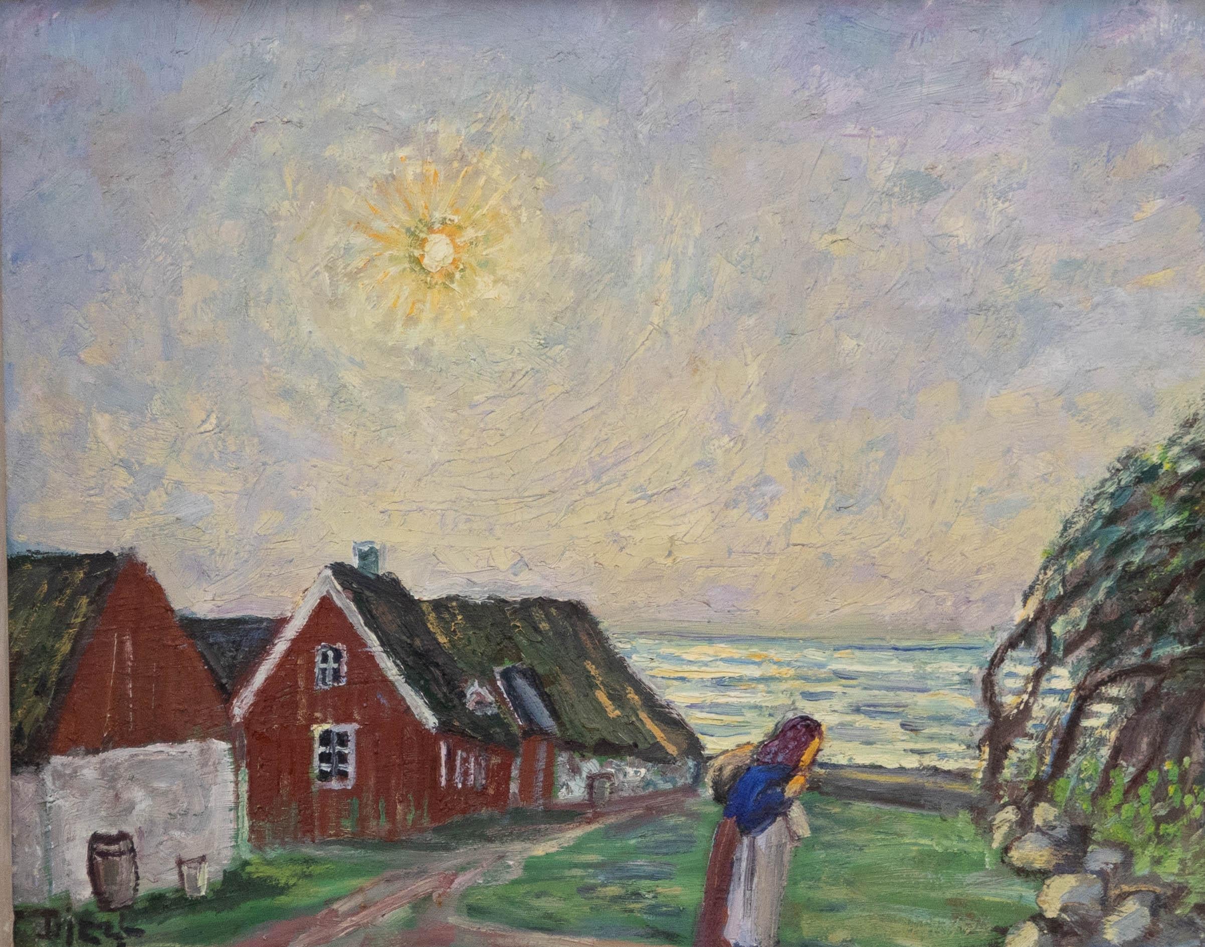 Otto Djerf (1868-1954) - Mid 20th Century Oil, Sunshine over Coastal Village - Painting by Unknown