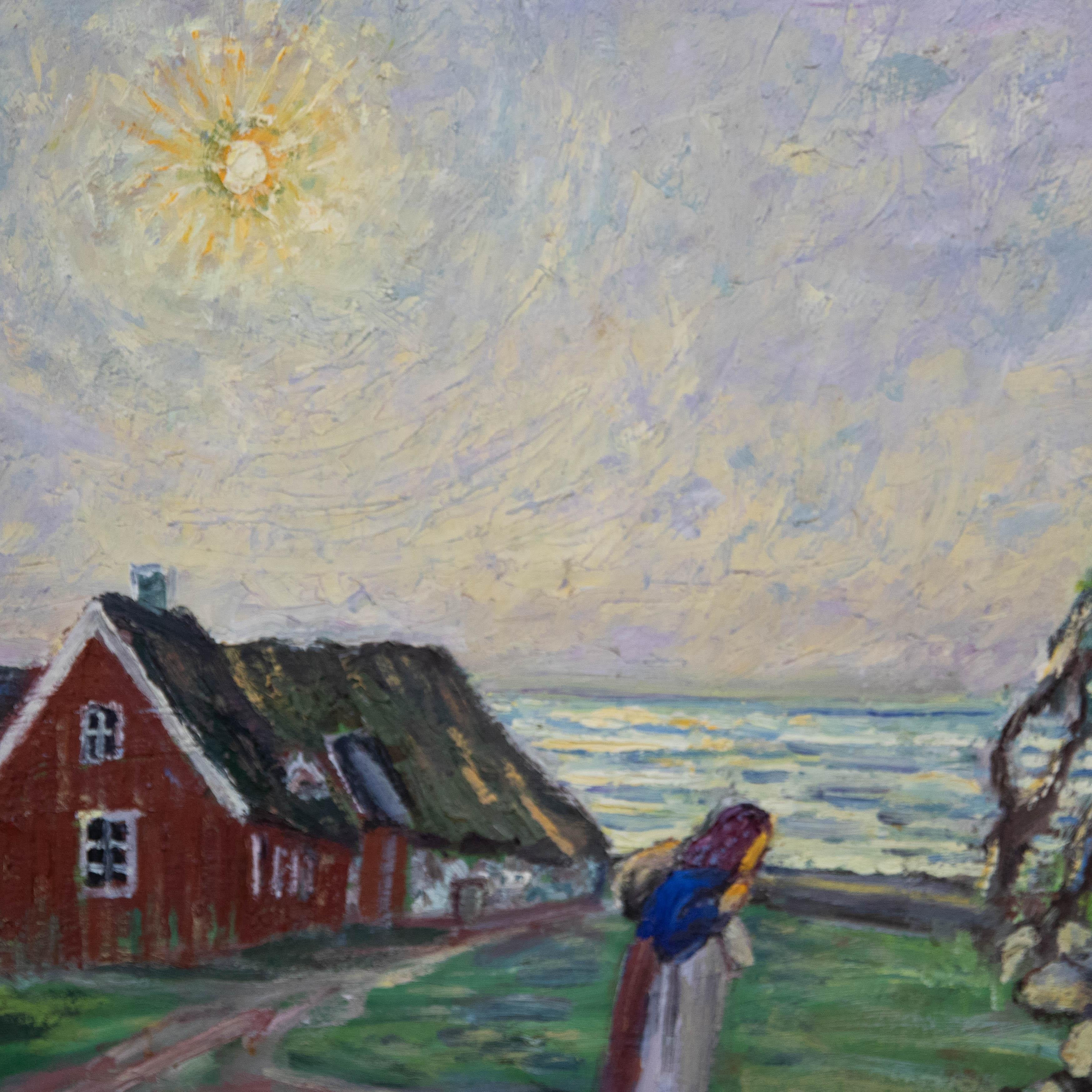 Otto Djerf (1868-1954) - Mid 20th Century Oil, Sunshine over Coastal Village For Sale 1