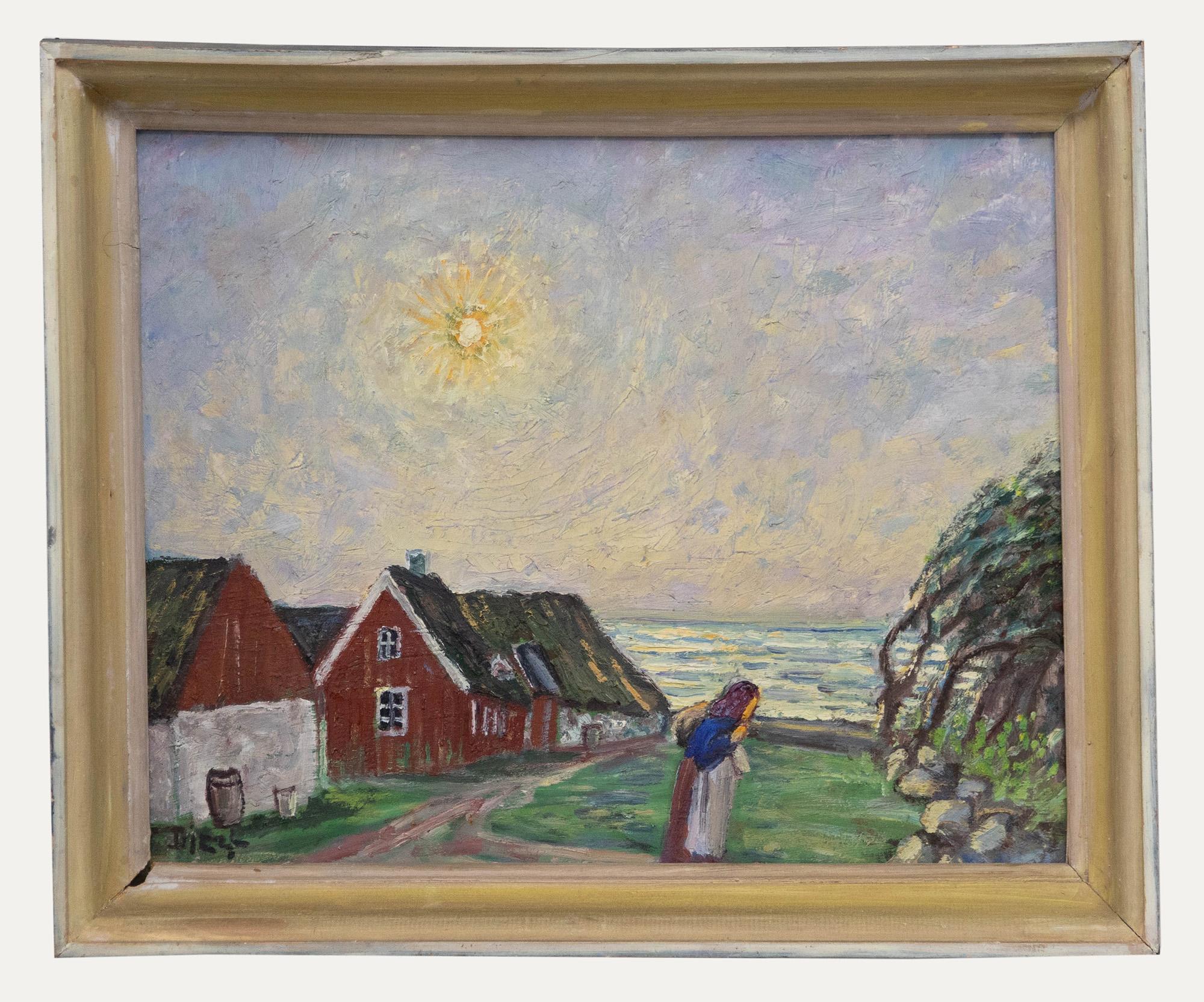 Unknown Figurative Painting - Otto Djerf (1868-1954) - Mid 20th Century Oil, Sunshine over Coastal Village
