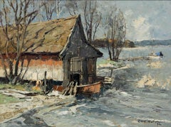 Otto Hellmeier (1908-1996) - Olio del 1972, Inverno sul lago