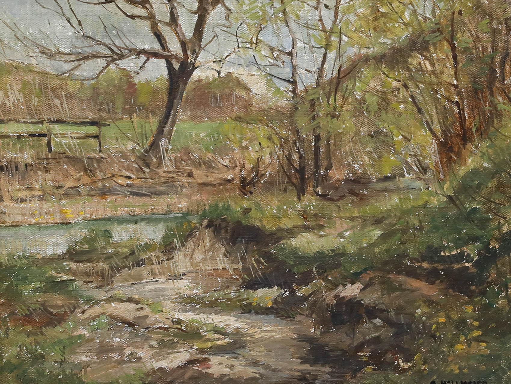 Otto Hellmeier (1908-1996) - 20. Jahrhundert Öl, Bach am Waldrand – Painting von Unknown