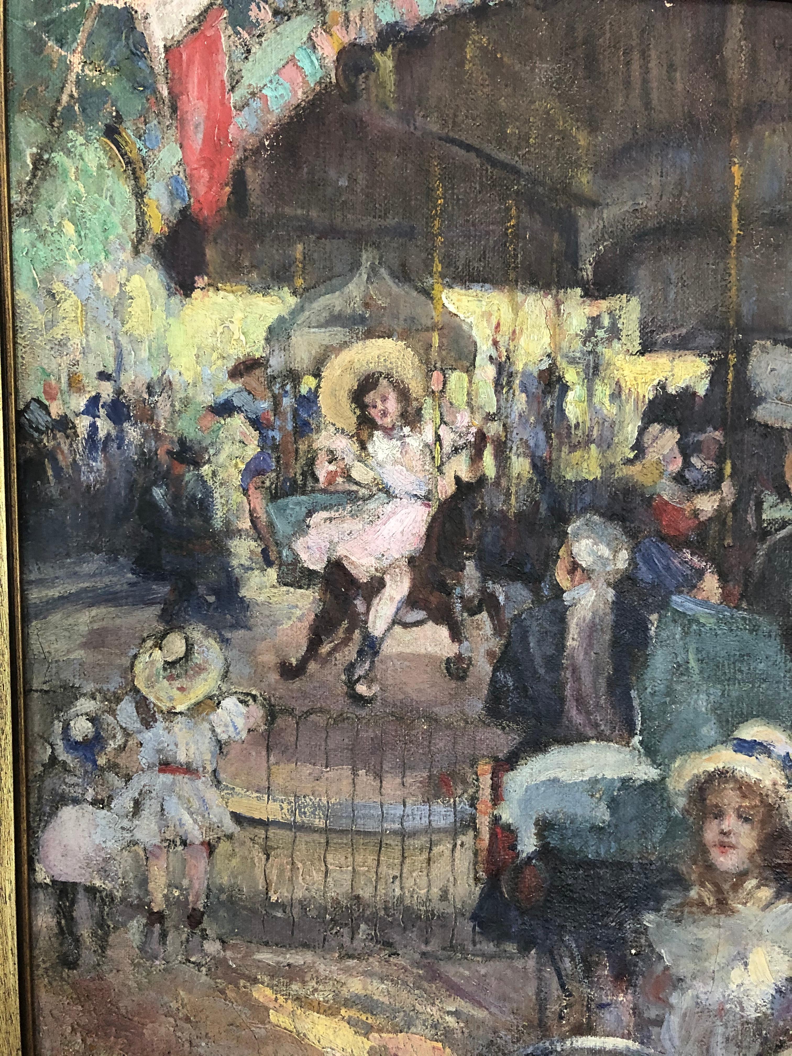 Otto Henry Schneider Paris Carousel Scene - American Impressionist Painting by Unknown