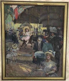 Antique Otto Henry Schneider Paris Carousel Scene