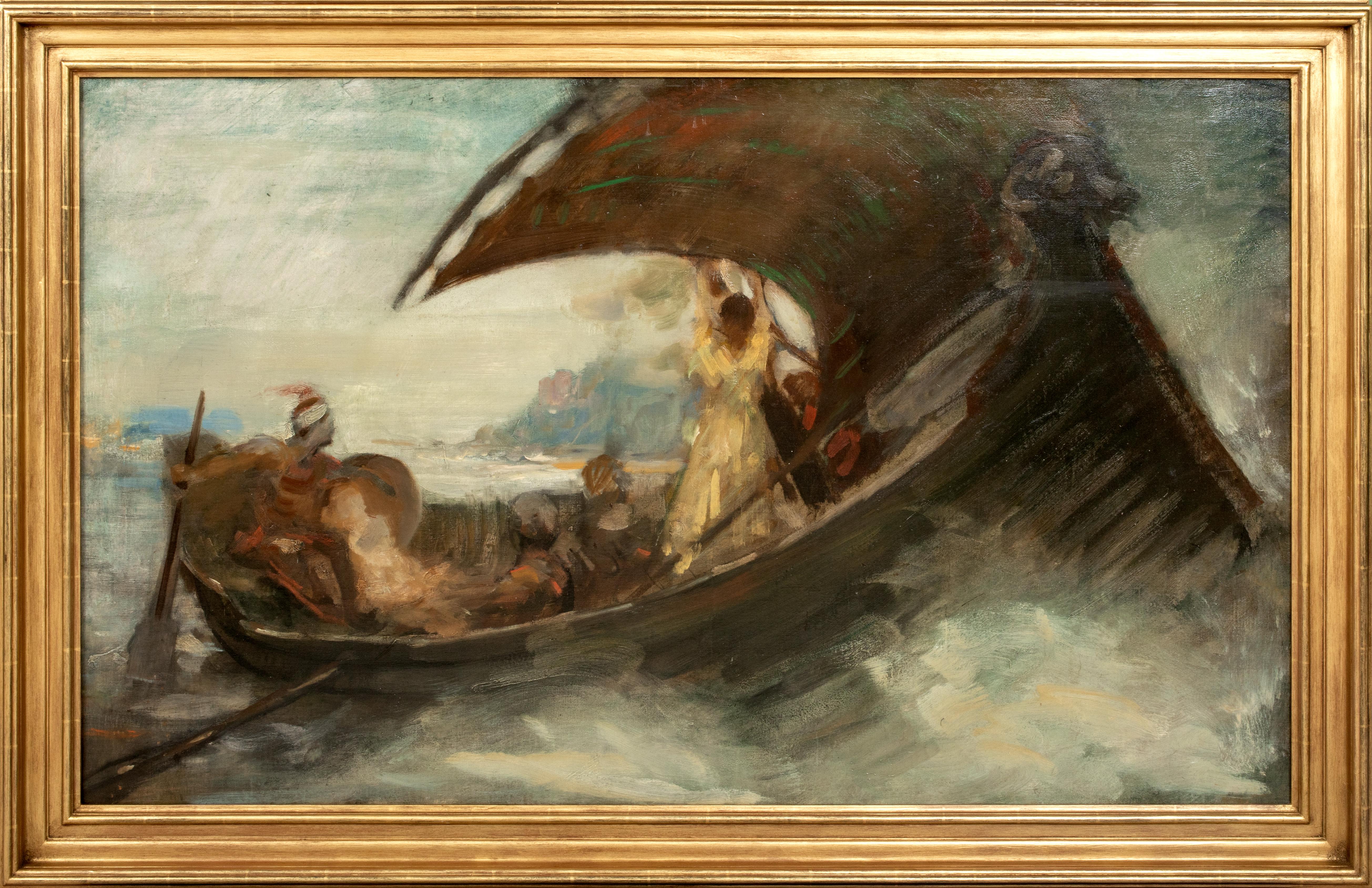 Unknown Portrait Painting - Ottoman Barbary Pirates Raid, 19th Century  circle of Eugène Delacroix (1798-186