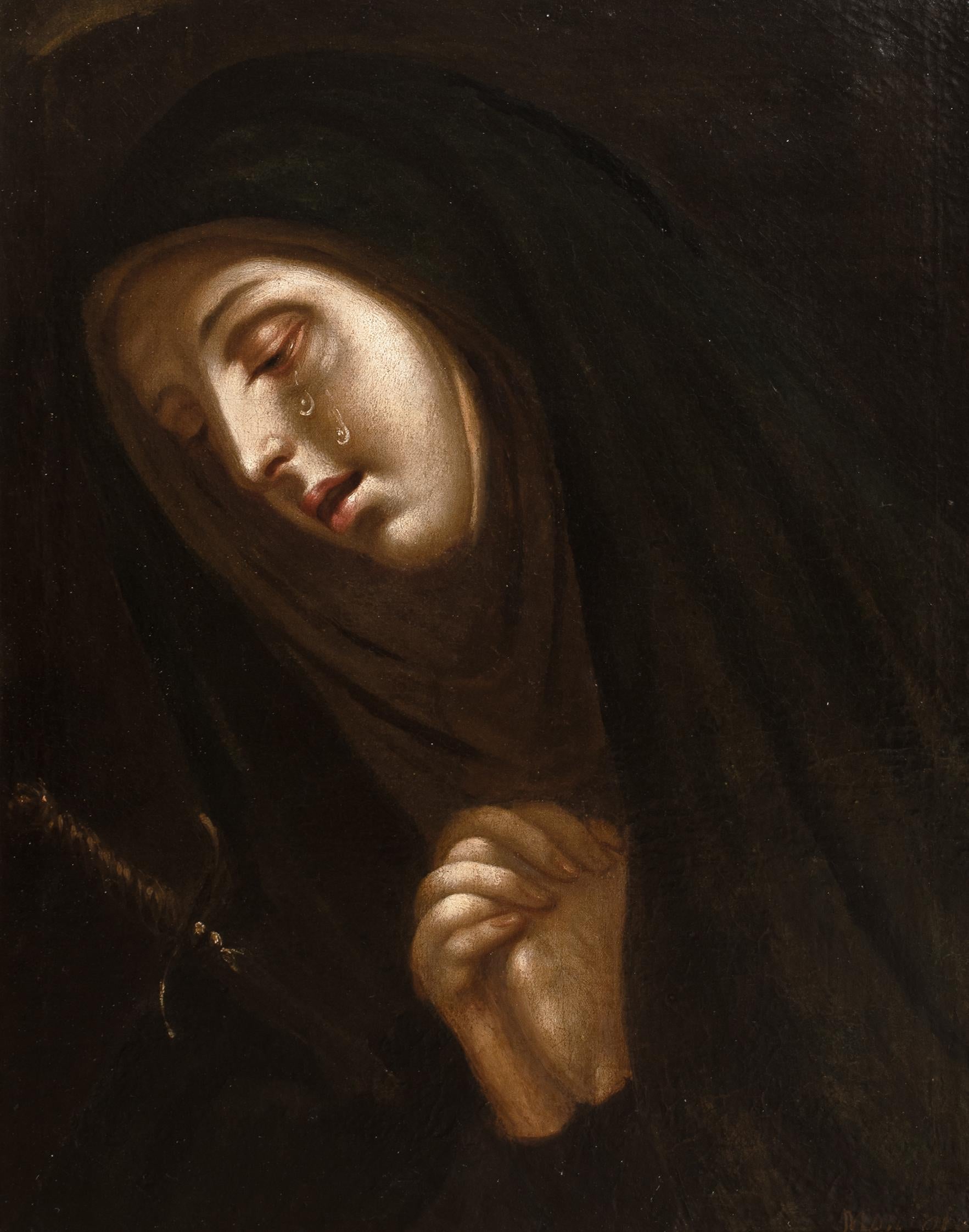 Notre-Dame des Sorrows, 17e siècle  Cercle de Carlo Dolci (1616-1686) - Noir Portrait Painting par Unknown