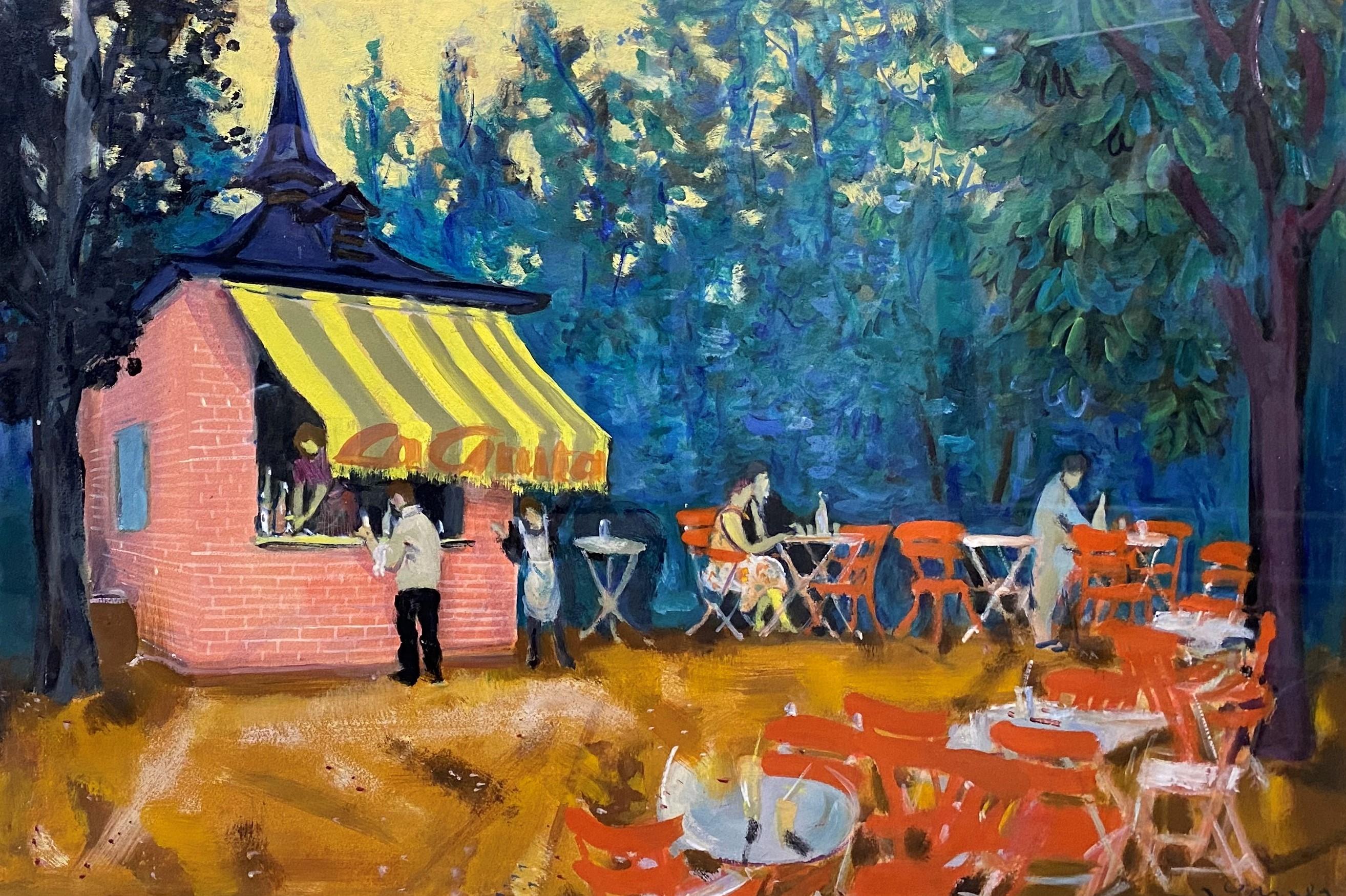 Outdoor French Cafe Scene - Painting by Unknown