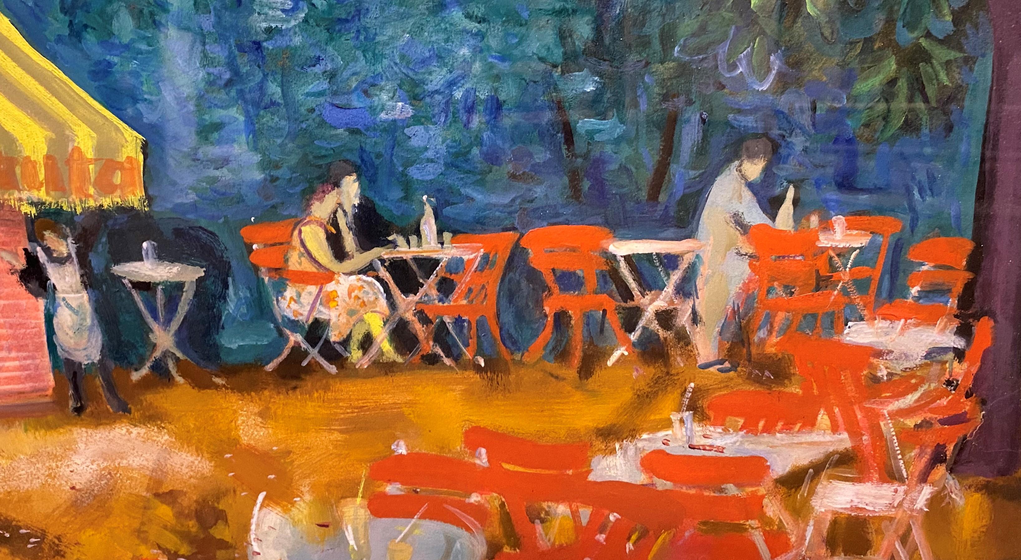 Outdoor French Cafe Scene - Impressionist Painting by Unknown