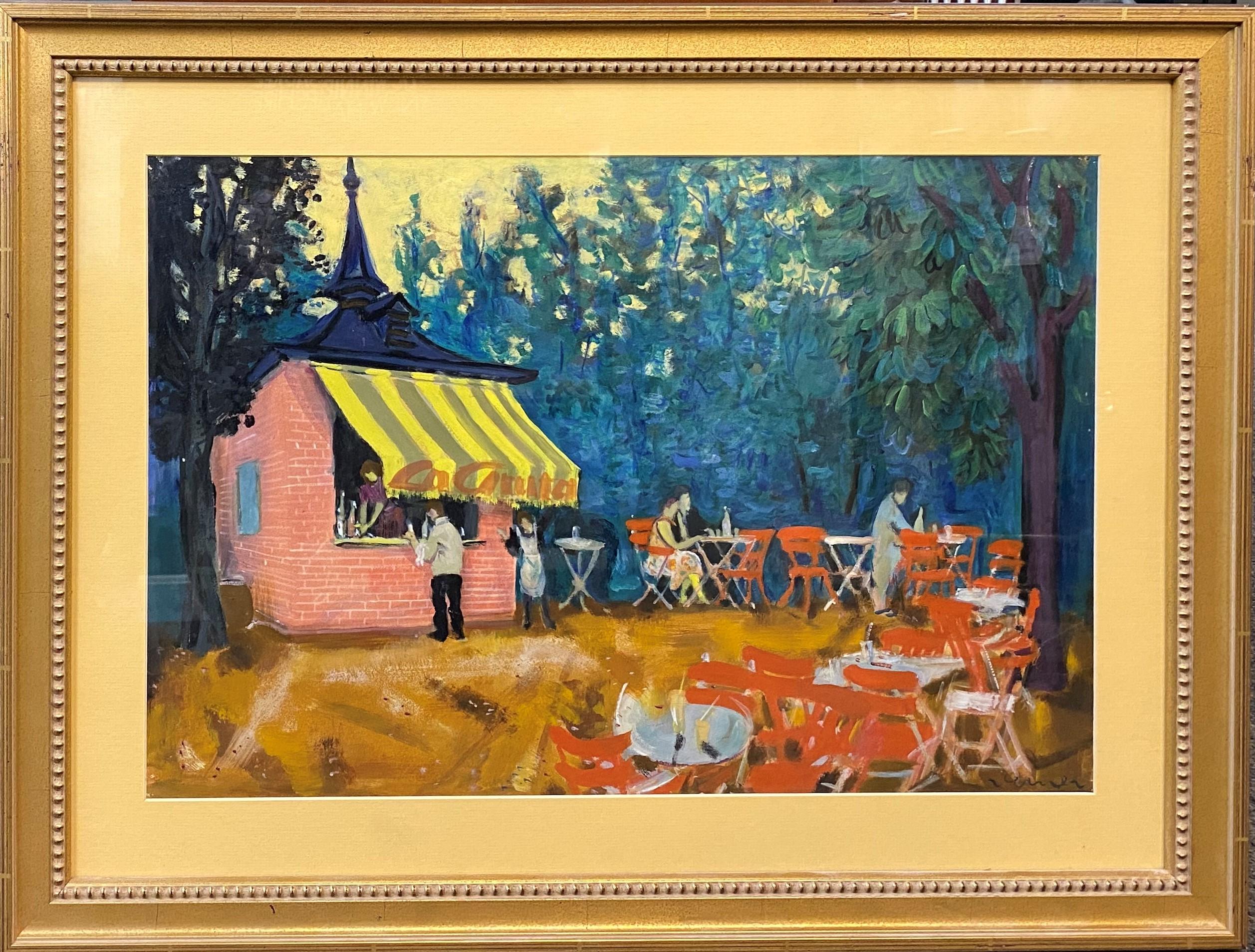 Unknown Figurative Painting - Outdoor French Cafe Scene
