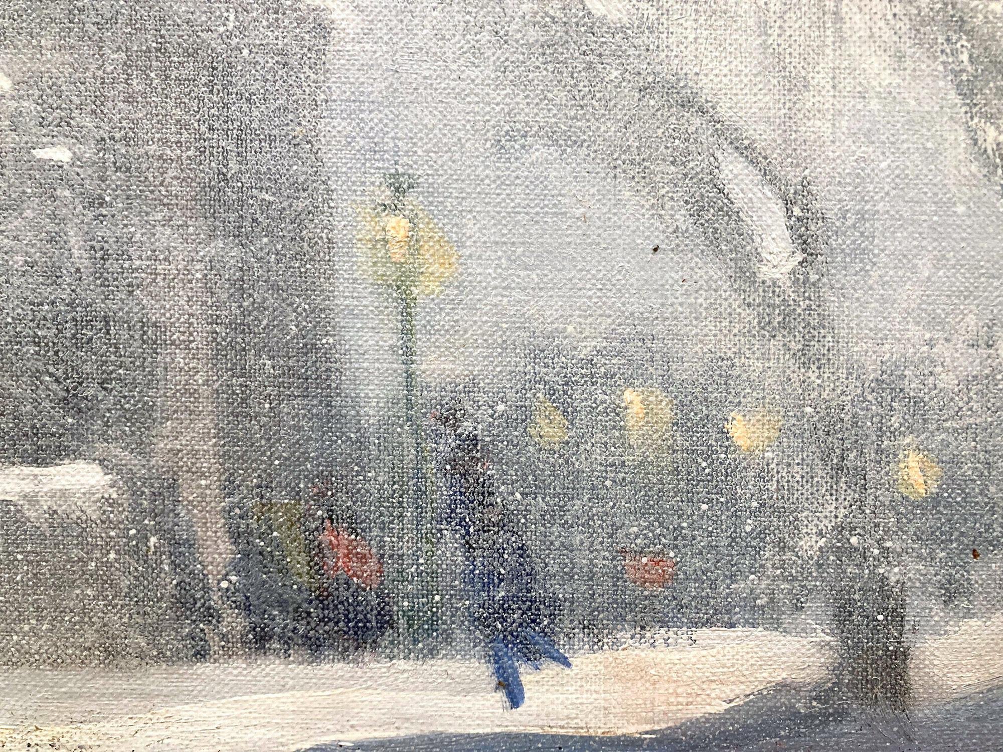 „Snow at Washington Square Park“ Impressionistisches Gemälde im Stil von Johann Berthelsen im Angebot 6