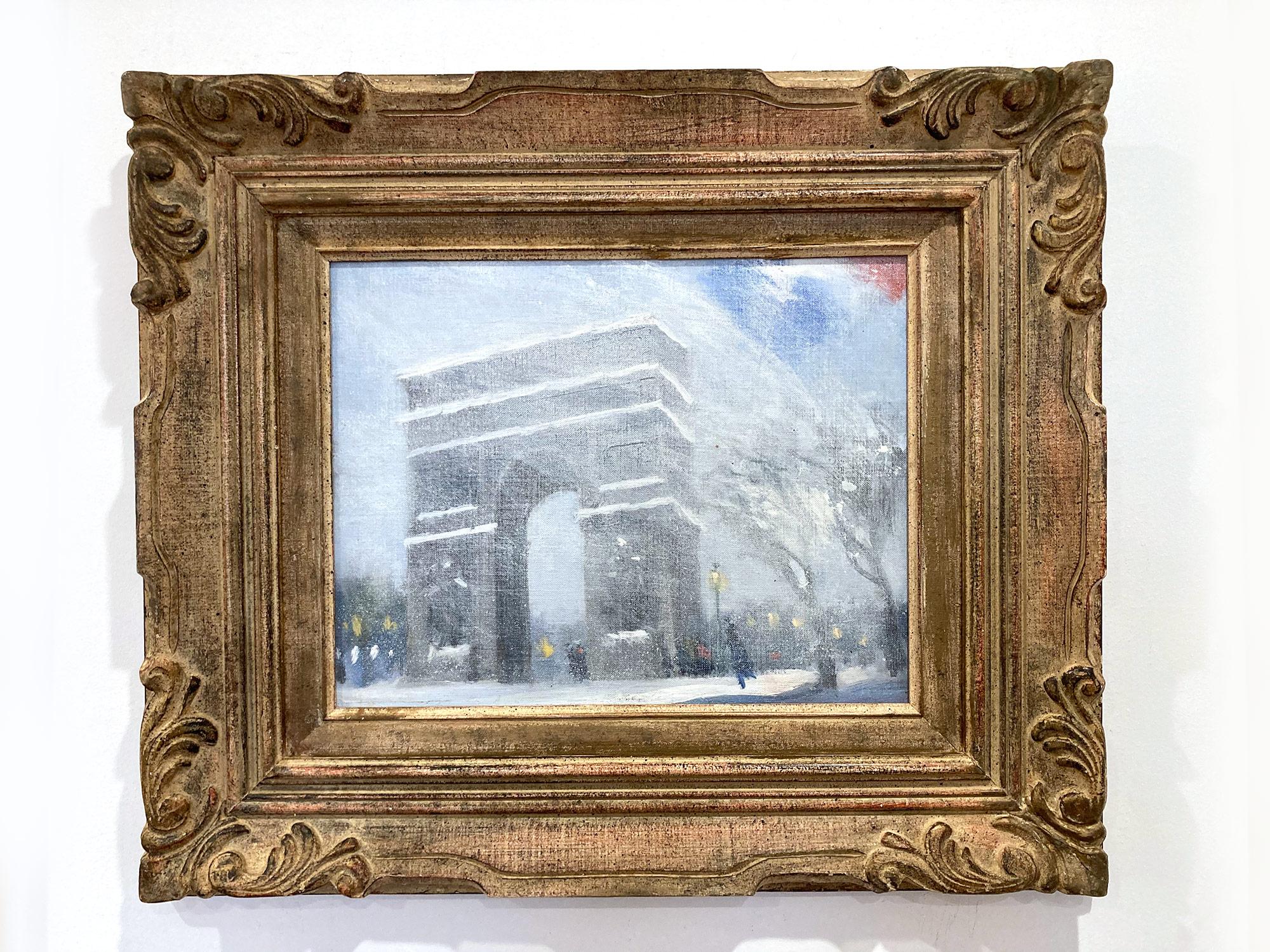 Peinture impressionniste « Snow at Washington Square Park » (Neige à Washington Square Park) de Johann Berthelsen en vente 12