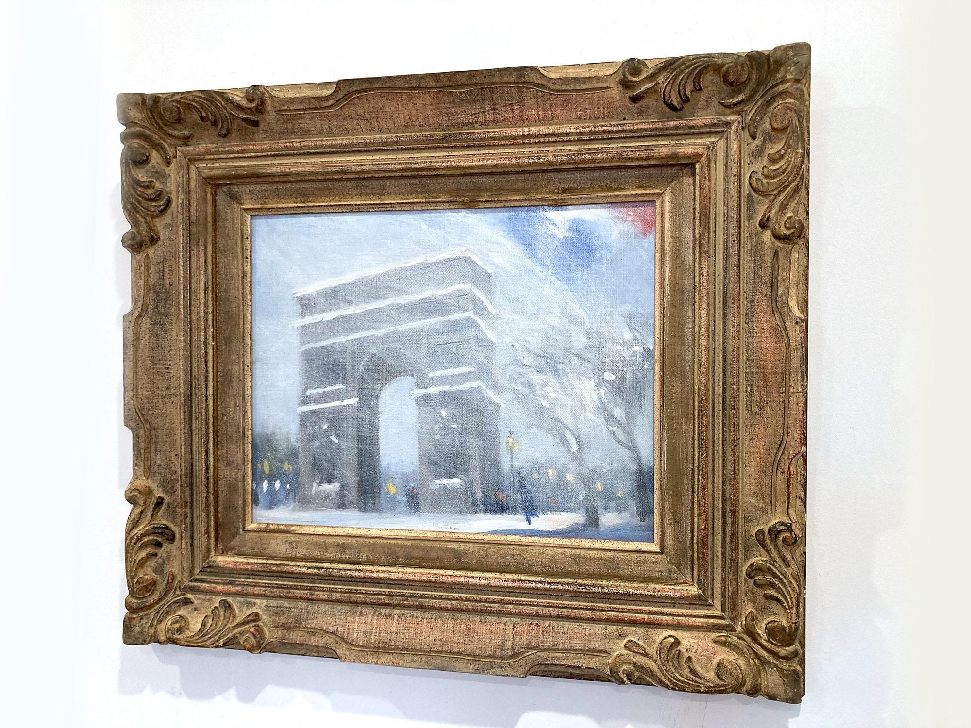 Peinture impressionniste « Snow at Washington Square Park » (Neige à Washington Square Park) de Johann Berthelsen en vente 13