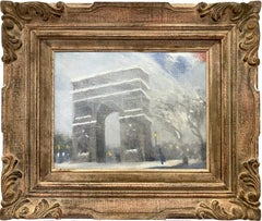 Peinture impressionniste « Snow at Washington Square Park » (Neige à Washington Square Park) de Johann Berthelsen