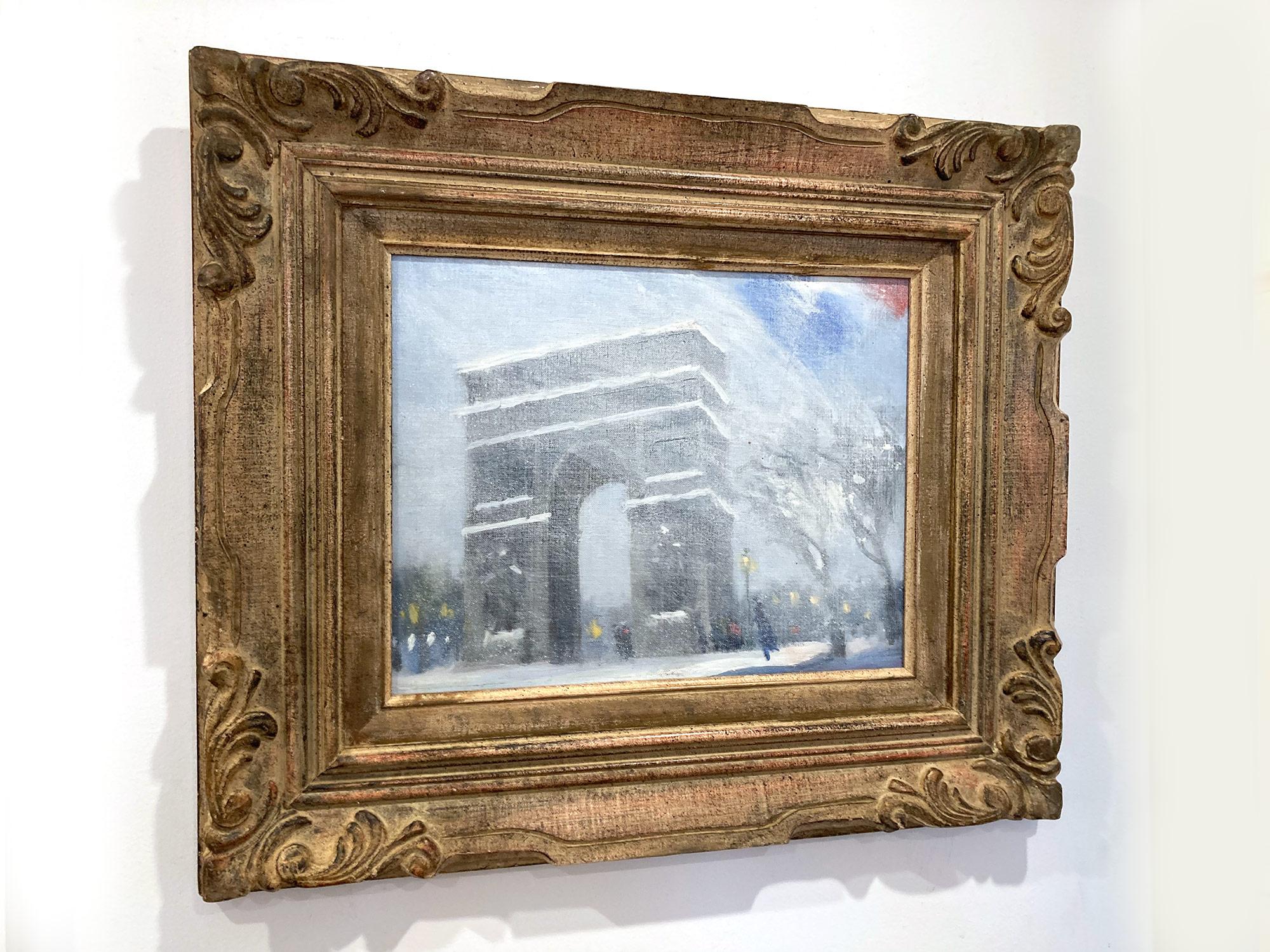 Peinture impressionniste « Snow at Washington Square Park » (Neige à Washington Square Park) de Johann Berthelsen en vente 14