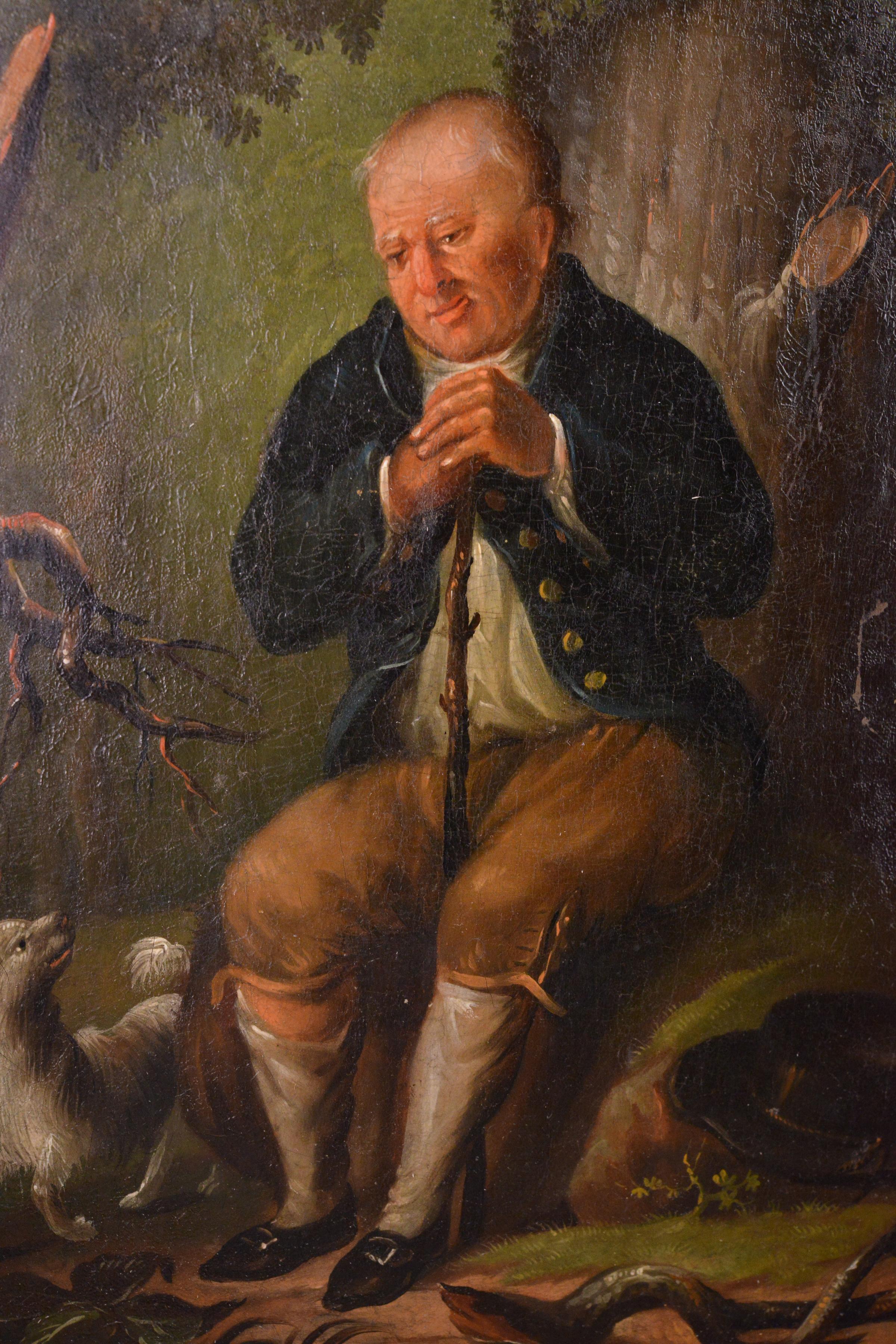 Scena all'aperto con cane norvegese dal fegato lungo Pittura ad olio di genere del XVIII secolo - Painting di Unknown