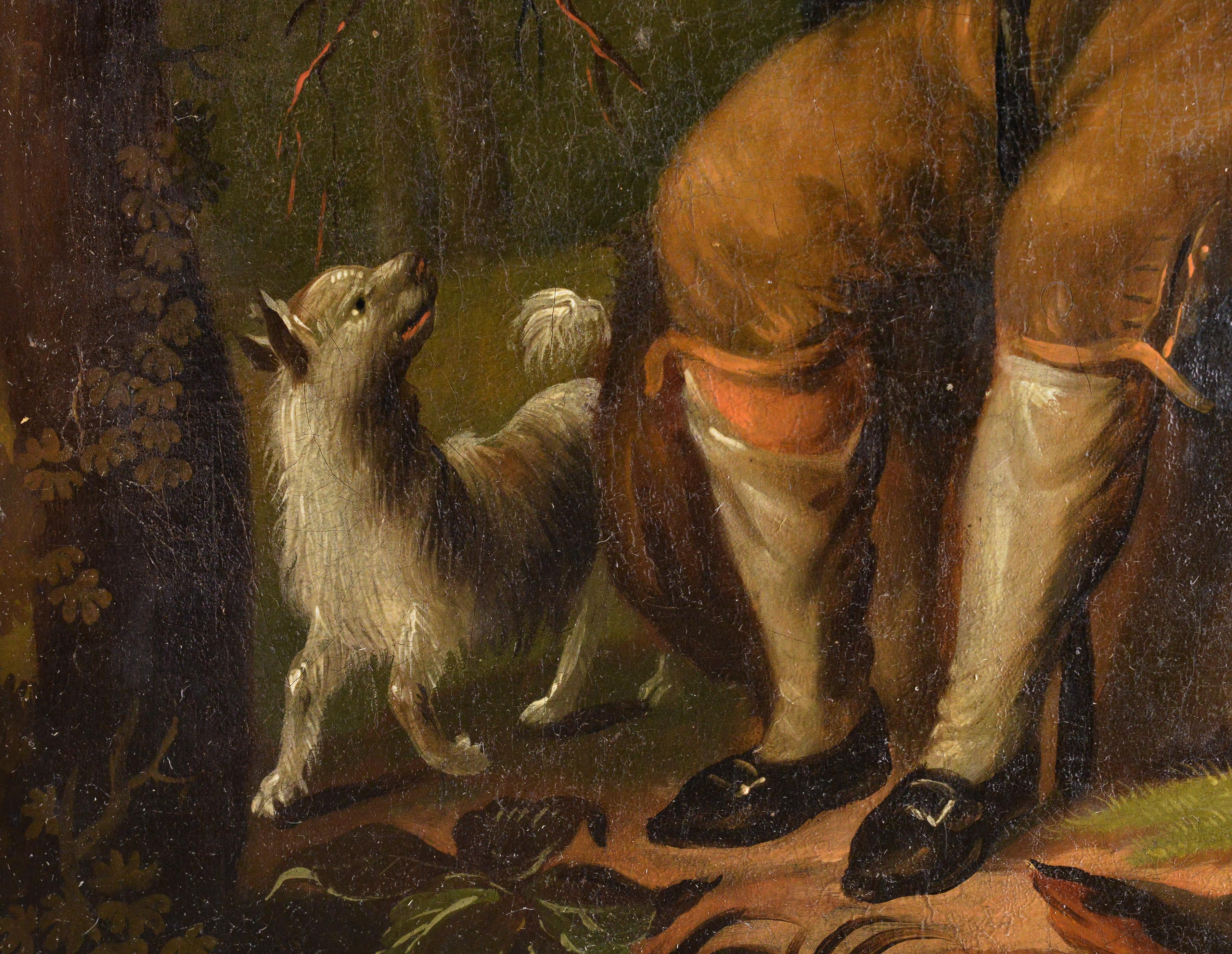 Scena all'aperto con cane norvegese dal fegato lungo Pittura ad olio di genere del XVIII secolo - Portrait Painting Marrone di Unknown