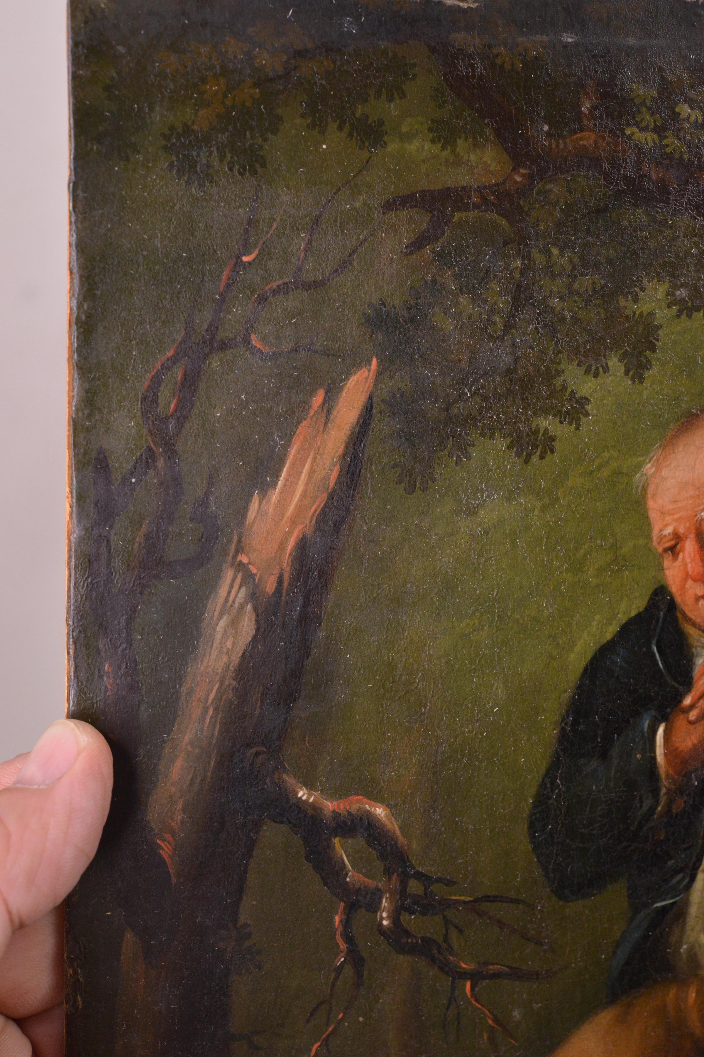 Scena all'aperto con cane norvegese dal fegato lungo Pittura ad olio di genere del XVIII secolo 1