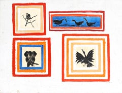 Outsider Artist American Modern Animals Colorful Geometric Red Blue