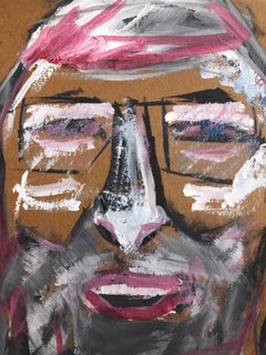 Outsider Folk Art Expressionist Rabbi Israeli Painting Signed Hebrew Jewish Star