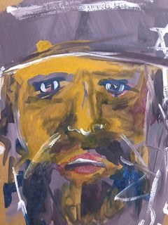 Outsider Folk Art Expressionist Rabbi Israeli Painting Signed Hebrew Jewish Star