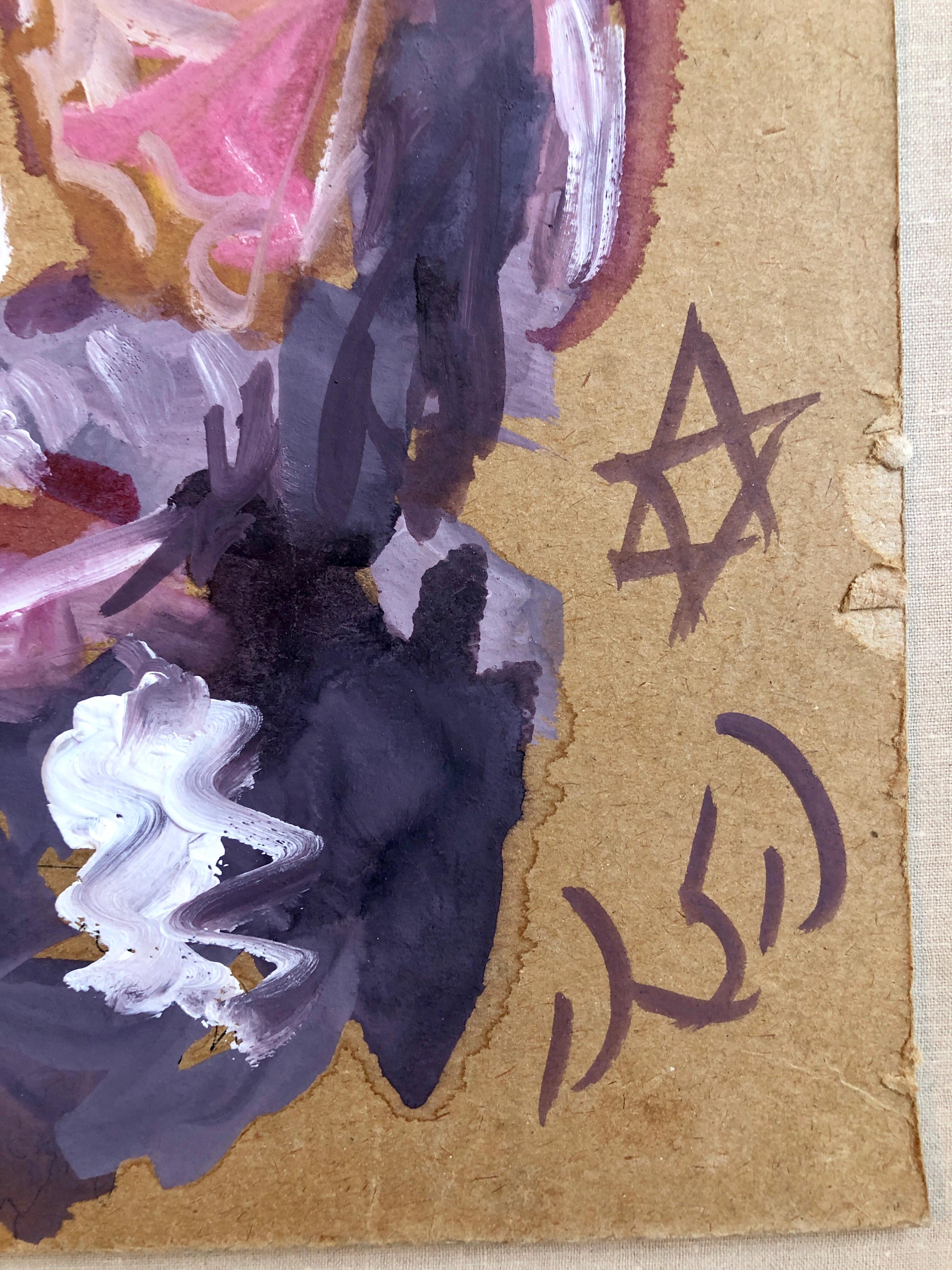 Outsider Folk Art Expressionist Rabbi Israeli Painting Signed Hebrew Jewish Star For Sale 1