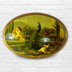 Oval Painting On Convex Canvas Gilt wood Framed Hand Painting Birds Still Life
