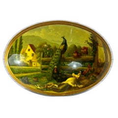Peinture ovale sur toile convexe Encadrement bois doré Peinture à la main Oiseaux Nature morte