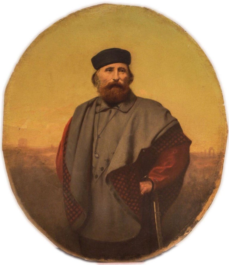 Unknown Oval Portrait of Giuseppe Garibaldi Original Oil on wooden
