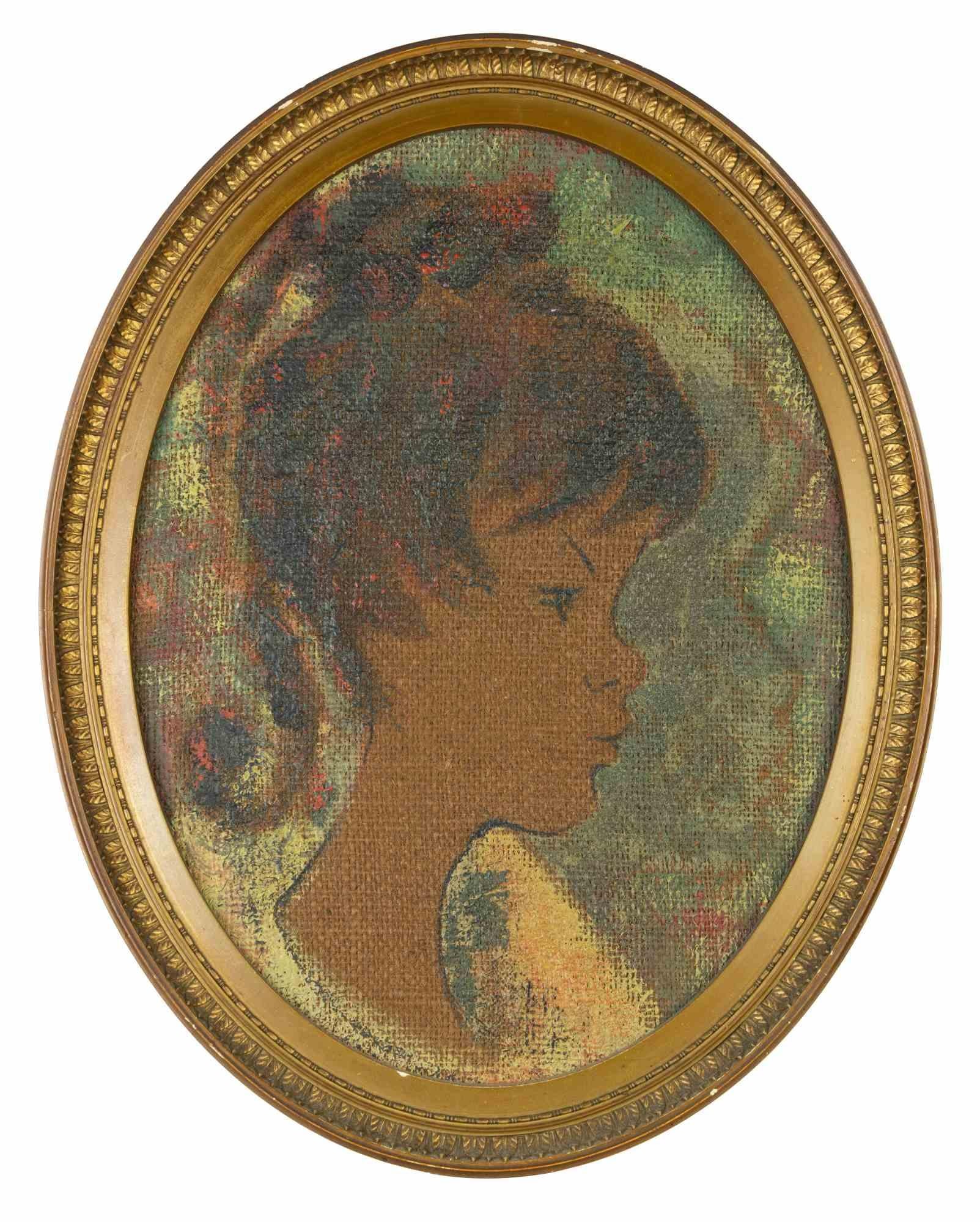 Ovales Porträt – Öl auf Leinwand – Mitte des 20. Jahrhunderts