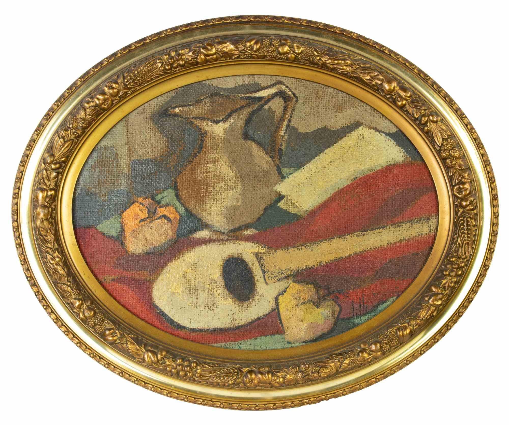 Unknown Figurative Painting - Oval Still Life - Oil on Canvas - Mid-20th Century