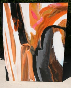 Oversized  Abstract Expressionist Black and Orange Oil Painting