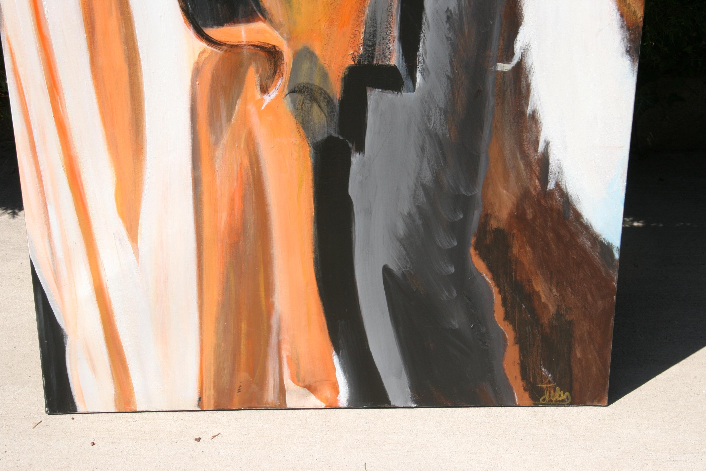 Oversized  Abstract Expressionist Black and Orange Oil Painting en vente 4