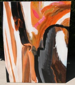 Oversized  Abstract Expressionist Black and Orange Oil Painting