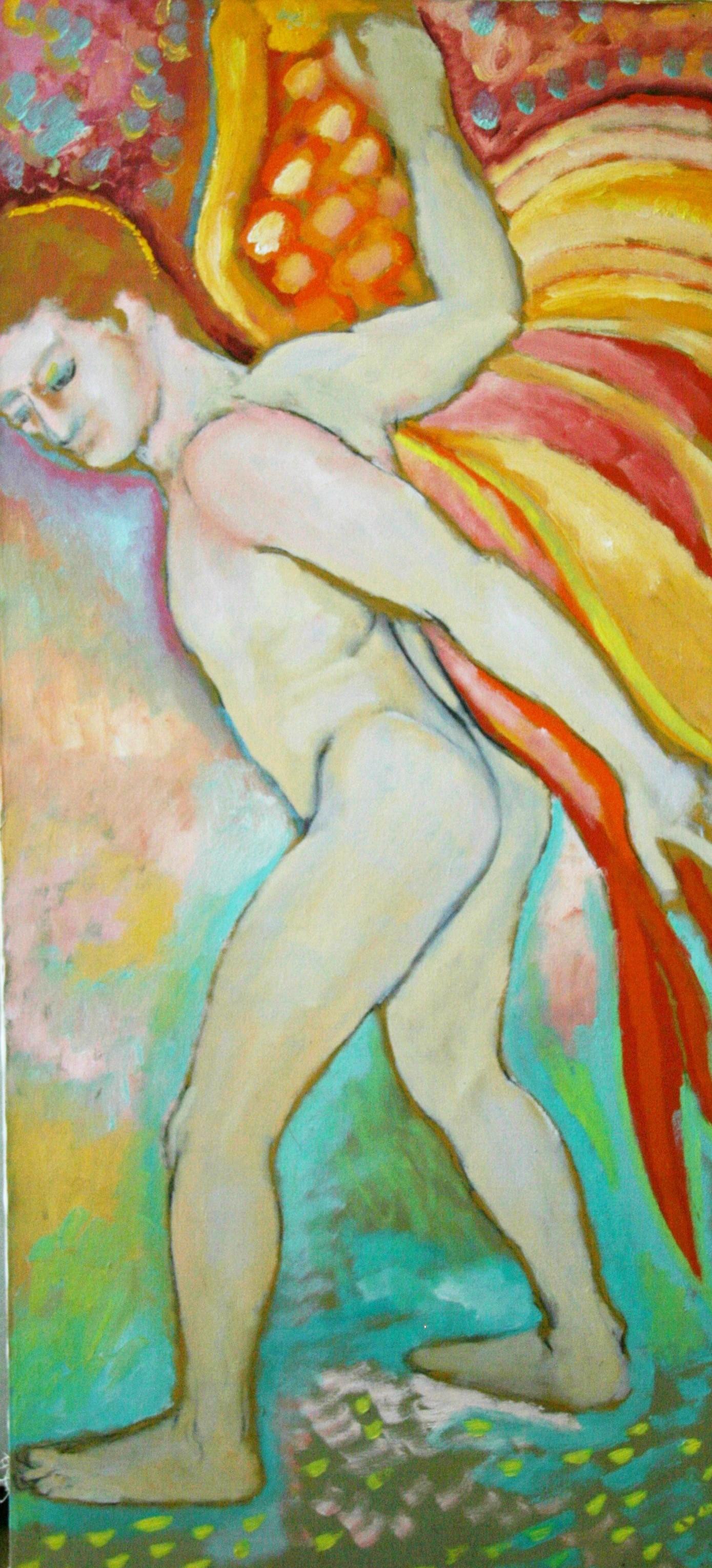 Unknown Nude Painting – Übergroßer Nackter Mann  Geflügelter Engel