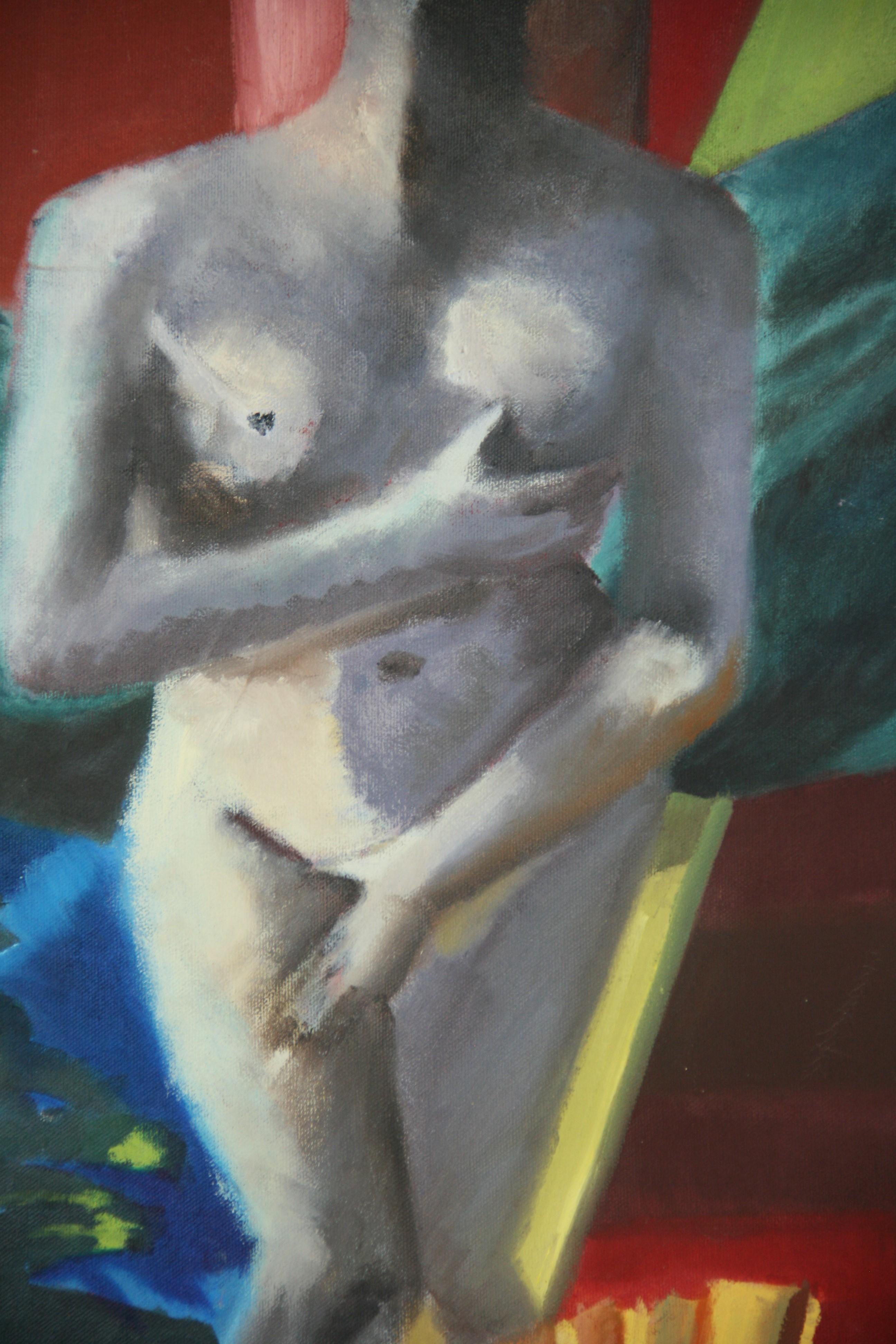 Oversized Vintage Surreal French Female Nude Painting on Canvas For Sale 5